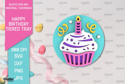 Happy Birthday Decor Laser Cut. Happy Birthday Tiered Tray SVG Evgenyia Guschina 