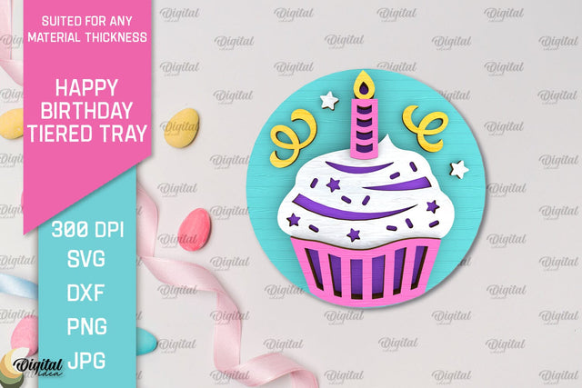 Happy Birthday Decor Laser Cut. Happy Birthday Tiered Tray SVG Evgenyia Guschina 