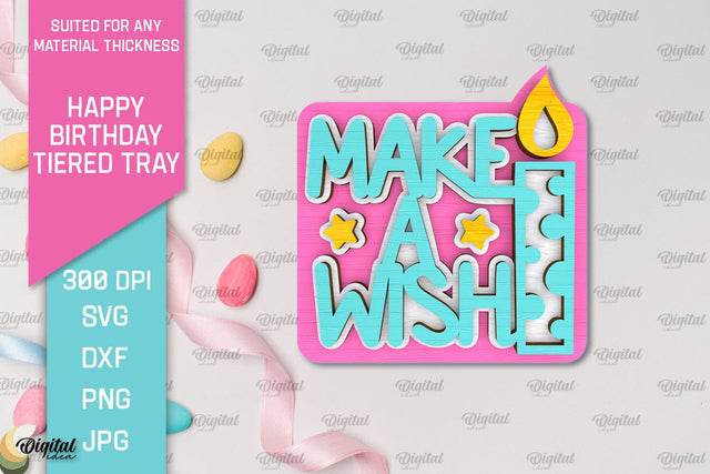 Happy Birthday Decor Laser Cut. Happy Birthday Tiered Tray SVG Evgenyia Guschina 