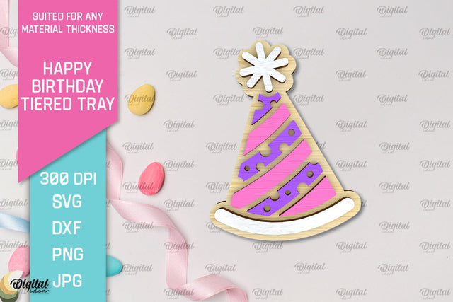 Happy Birthday Decor Laser Cut. Happy Birthday Tiered Tray SVG Evgenyia Guschina 