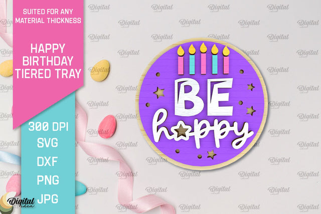 Happy Birthday Decor Laser Cut. Happy Birthday Tiered Tray SVG Evgenyia Guschina 