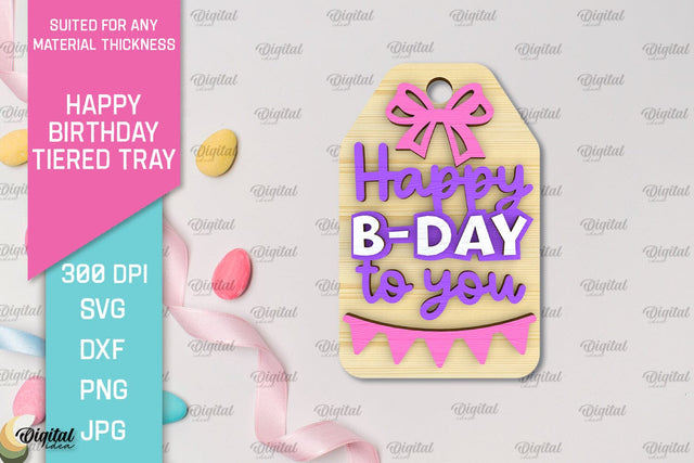 Happy Birthday Decor Laser Cut. Happy Birthday Tiered Tray SVG Evgenyia Guschina 