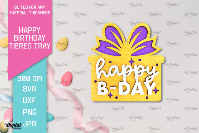 Happy Birthday Decor Laser Cut. Happy Birthday Tiered Tray SVG Evgenyia Guschina 