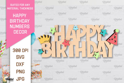 Happy Birthday Decoration Laser Cut Design SVG Evgenyia Guschina 