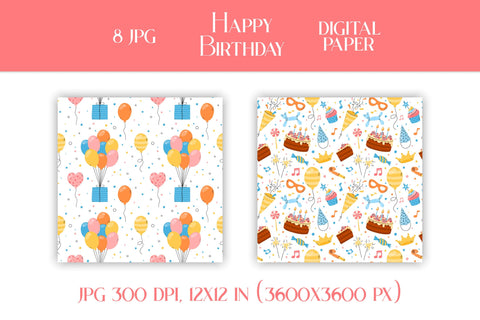 Happy Birthday Digital Paper JPG Cute Bday Patterns Pack | Scrapbooking Paper Collection | Birthday Party Backgrounds for Girls and Boys Digital Pattern AnnaViolet_store 
