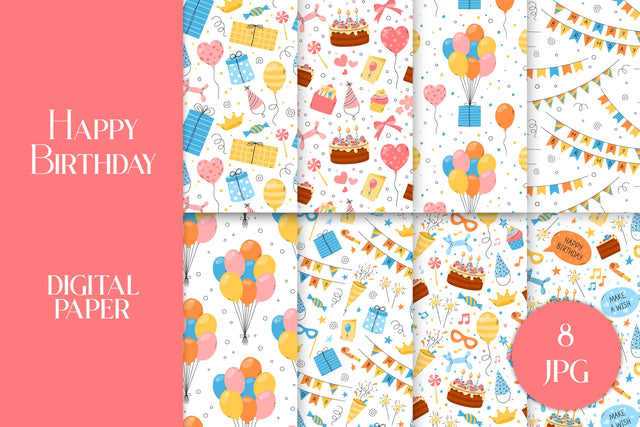 Happy Birthday Digital Paper JPG Cute Bday Patterns Pack | Scrapbooking Paper Collection | Birthday Party Backgrounds for Girls and Boys Digital Pattern AnnaViolet_store 