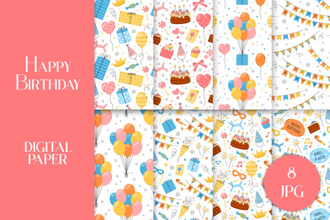 Happy Birthday Digital Paper JPG Cute Bday Patterns Pack | Scrapbooking Paper Collection | Birthday Party Backgrounds for Girls and Boys Digital Pattern AnnaViolet_store 
