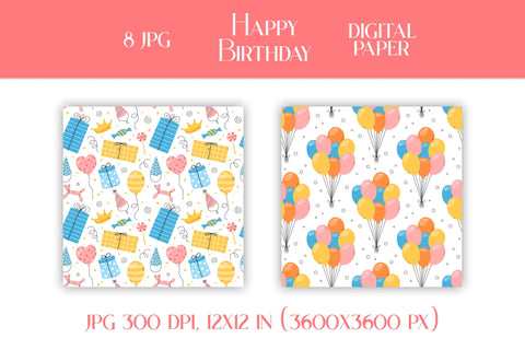 Happy Birthday Digital Paper JPG Cute Bday Patterns Pack | Scrapbooking Paper Collection | Birthday Party Backgrounds for Girls and Boys Digital Pattern AnnaViolet_store 