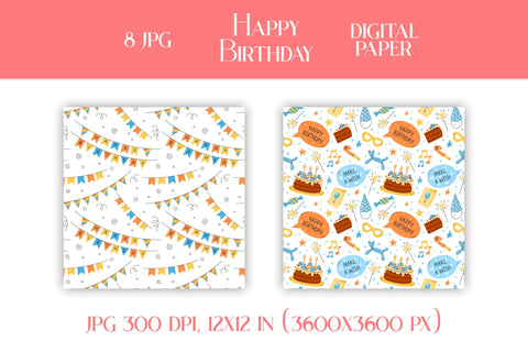 Happy Birthday Digital Paper JPG Cute Bday Patterns Pack | Scrapbooking Paper Collection | Birthday Party Backgrounds for Girls and Boys Digital Pattern AnnaViolet_store 