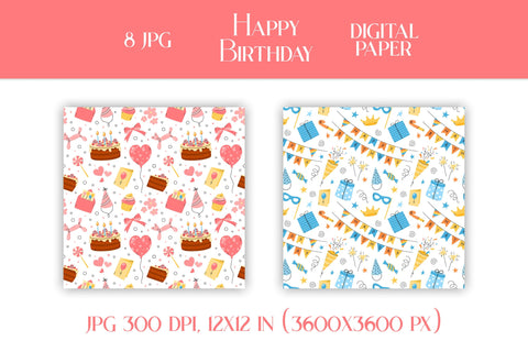 Happy Birthday Digital Paper JPG Cute Bday Patterns Pack | Scrapbooking Paper Collection | Birthday Party Backgrounds for Girls and Boys Digital Pattern AnnaViolet_store 