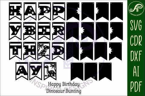 Happy birthday dinosaur bunting banner SVG laser cut SVG APInspireddesigns 