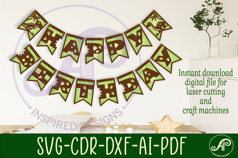 Happy birthday dinosaur bunting banner SVG laser cut SVG APInspireddesigns 