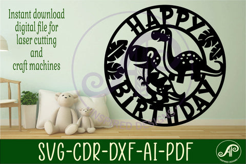 Happy birthday Dinosaur wall sign svg laser cut file SVG APInspireddesigns 