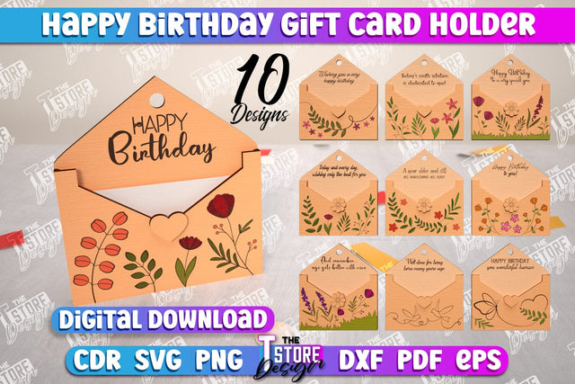 Happy Birthday Envelope Gift Card Holder Laser Cut Bundle, Happy Birthday Gifts, 3D Birthday Gift SVG SVG The T Store Design 