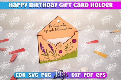 Happy Birthday Envelope Gift Card Holder Laser Cut, Happy Birthday Gifts SVG The T Store Design 