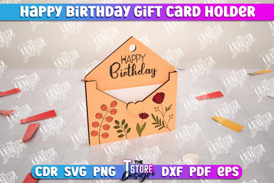 Happy Birthday Envelope Gift Card Holder Laser Cut, Happy Birthday Gifts SVG The T Store Design 