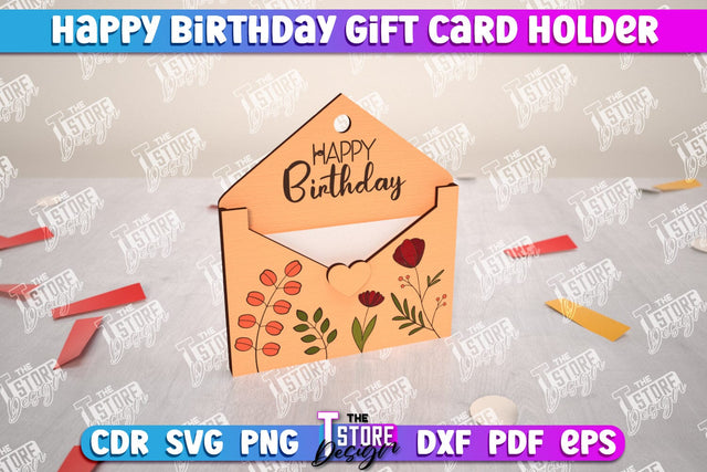 Happy Birthday Envelope Gift Card Holder Laser Cut, Happy Birthday Gifts SVG The T Store Design 