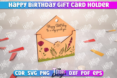 Happy Birthday Envelope Gift Card Holder Laser Cut, Happy Birthday Gifts SVG The T Store Design 