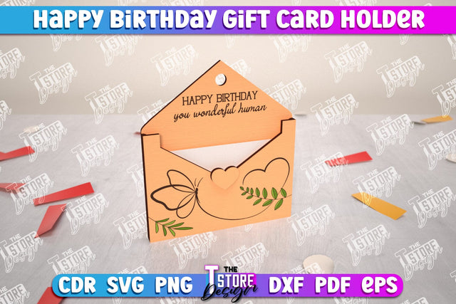 Happy Birthday Envelope Gift Card Holder Laser Cut, Happy Birthday Gifts SVG The T Store Design 