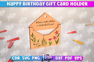 Happy Birthday Envelope Gift Card Holder Laser Cut, Happy Birthday Gifts SVG The T Store Design 