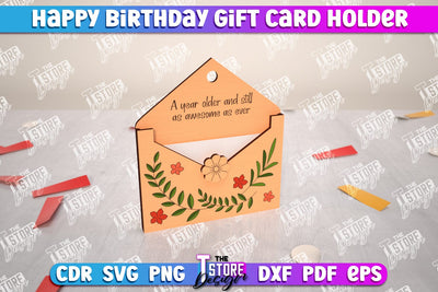 Happy Birthday Envelope Gift Card Holder Laser Cut, Happy Birthday Gifts SVG The T Store Design 