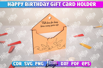 Happy Birthday Envelope Gift Card Holder Laser Cut, Happy Birthday Gifts SVG The T Store Design 