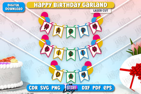 Happy Birthday Garlands Laser Cut Bundle | Birthday Banners | Birthday Decorations | Birthday Party | Happy Birthday Bunting Banners | CNC Files SVG The T Store Design 