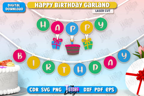 Happy Birthday Garlands Laser Cut Bundle | Birthday Banners | Birthday Decorations | Birthday Party | Happy Birthday Bunting Banners | CNC Files SVG The T Store Design 