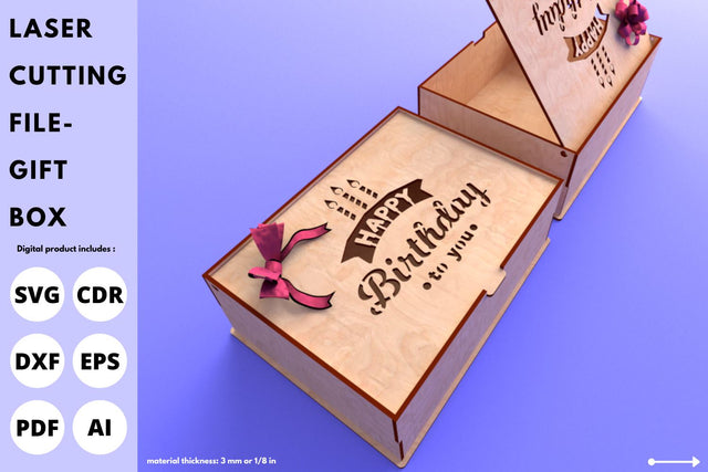 Happy Birthday Gift Box | laser cut file | svg paper cut | cricut | glowforge file SVG tofigh4lang 
