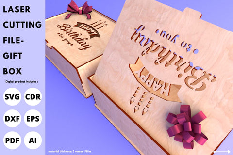 Happy Birthday Gift Box | laser cut file | svg paper cut | cricut | glowforge file SVG tofigh4lang 