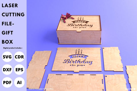 Happy Birthday Gift Box | laser cut file | svg paper cut | cricut | glowforge file SVG tofigh4lang 
