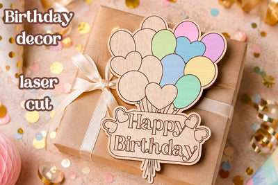 Happy Birthday gift decor, Laser cut cake topper SVG AnastasiyaArtDesign 