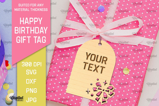 Happy Birthday Gift Tag Laser Cut. Gift Hang Tag SVG SVG Evgenyia Guschina 