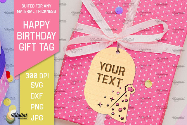 Happy Birthday Gift Tag Laser Cut. Gift Hang Tag SVG SVG Evgenyia Guschina 
