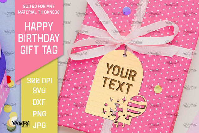 Happy Birthday Gift Tag Laser Cut. Gift Hang Tag SVG SVG Evgenyia Guschina 