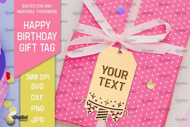Happy Birthday Gift Tag Laser Cut. Gift Hang Tag SVG SVG Evgenyia Guschina 