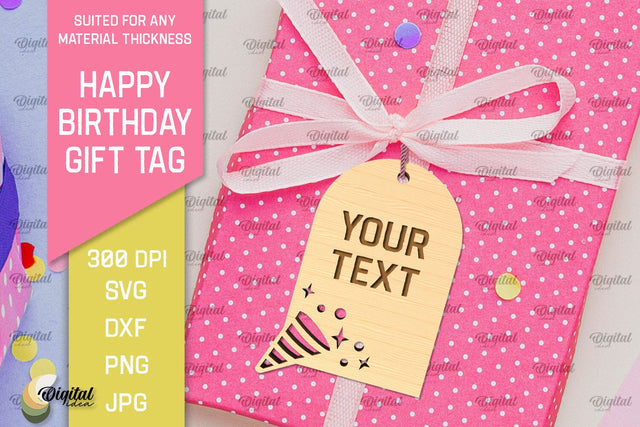 Happy Birthday Gift Tag Laser Cut. Gift Hang Tag SVG SVG Evgenyia Guschina 