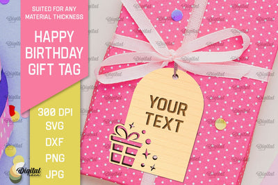 Happy Birthday Gift Tag Laser Cut. Gift Hang Tag SVG SVG Evgenyia Guschina 