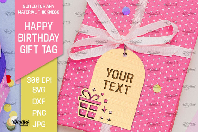 Happy Birthday Gift Tag Laser Cut. Gift Hang Tag SVG SVG Evgenyia Guschina 