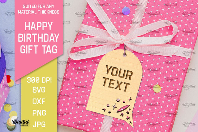 Happy Birthday Gift Tag Laser Cut. Gift Hang Tag SVG SVG Evgenyia Guschina 