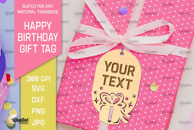Happy Birthday Gift Tag Laser Cut. Gift Hang Tag SVG SVG Evgenyia Guschina 