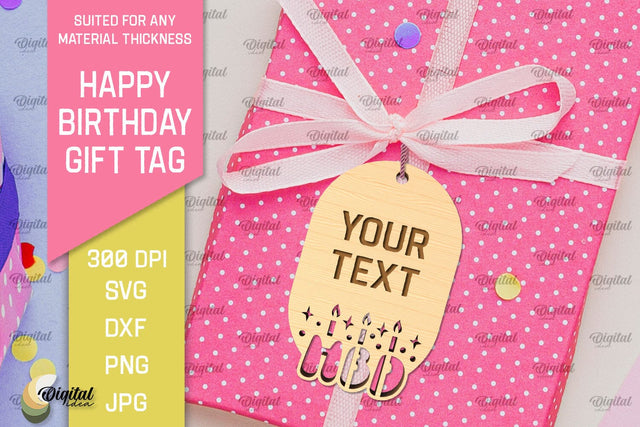 Happy Birthday Gift Tag Laser Cut. Gift Hang Tag SVG SVG Evgenyia Guschina 