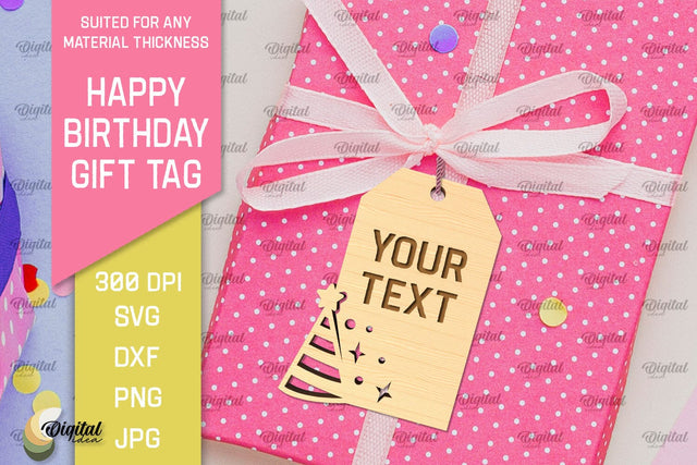 Happy Birthday Gift Tag Laser Cut. Gift Hang Tag SVG SVG Evgenyia Guschina 