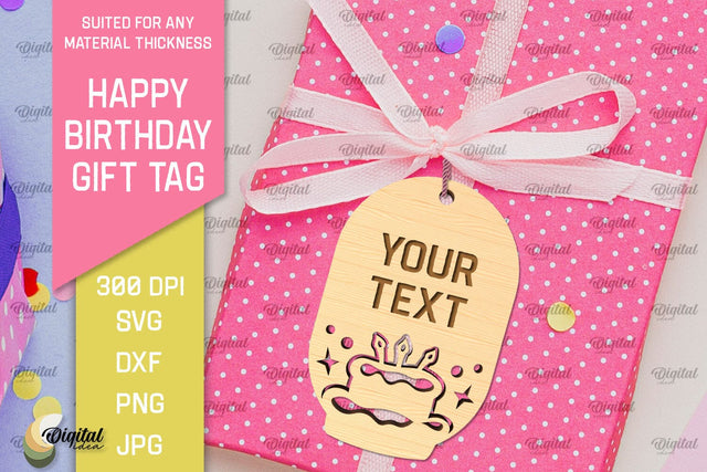 Happy Birthday Gift Tag Laser Cut. Gift Hang Tag SVG SVG Evgenyia Guschina 
