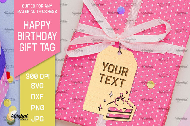 Happy Birthday Gift Tag Laser Cut. Gift Hang Tag SVG SVG Evgenyia Guschina 