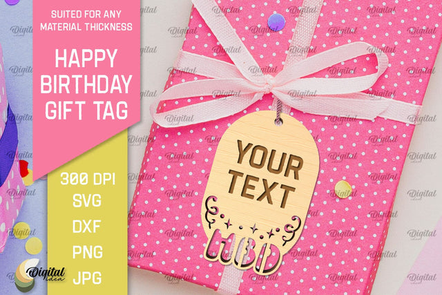 Happy Birthday Gift Tag Laser Cut. Gift Hang Tag SVG SVG Evgenyia Guschina 