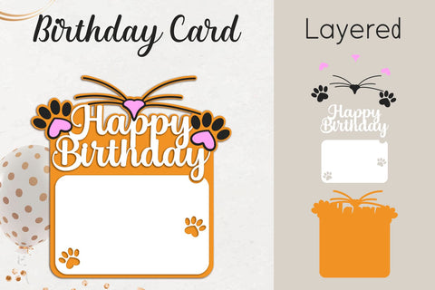 Happy Birthday greeting card, Layered Laser cut template SVG AnastasiyaArtDesign 