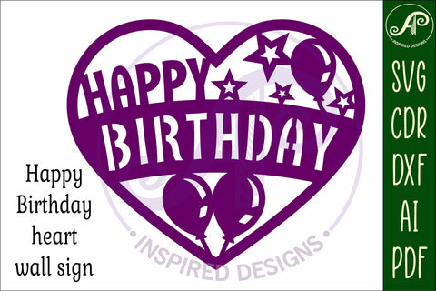Happy birthday heart laser cut wall sign SVG APInspireddesigns 