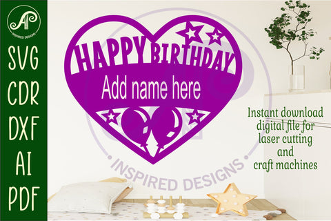 Happy birthday heart name wall art sign, SVG personalized SVG APInspireddesigns 