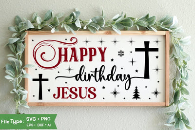 Happy Birthday Jesus Sign SVG Design, Christian Round Ornaments, Nativity Christmas SVG Design, Christmas SVG Design, Christmas SVG Design SVG DesignPlante 503 